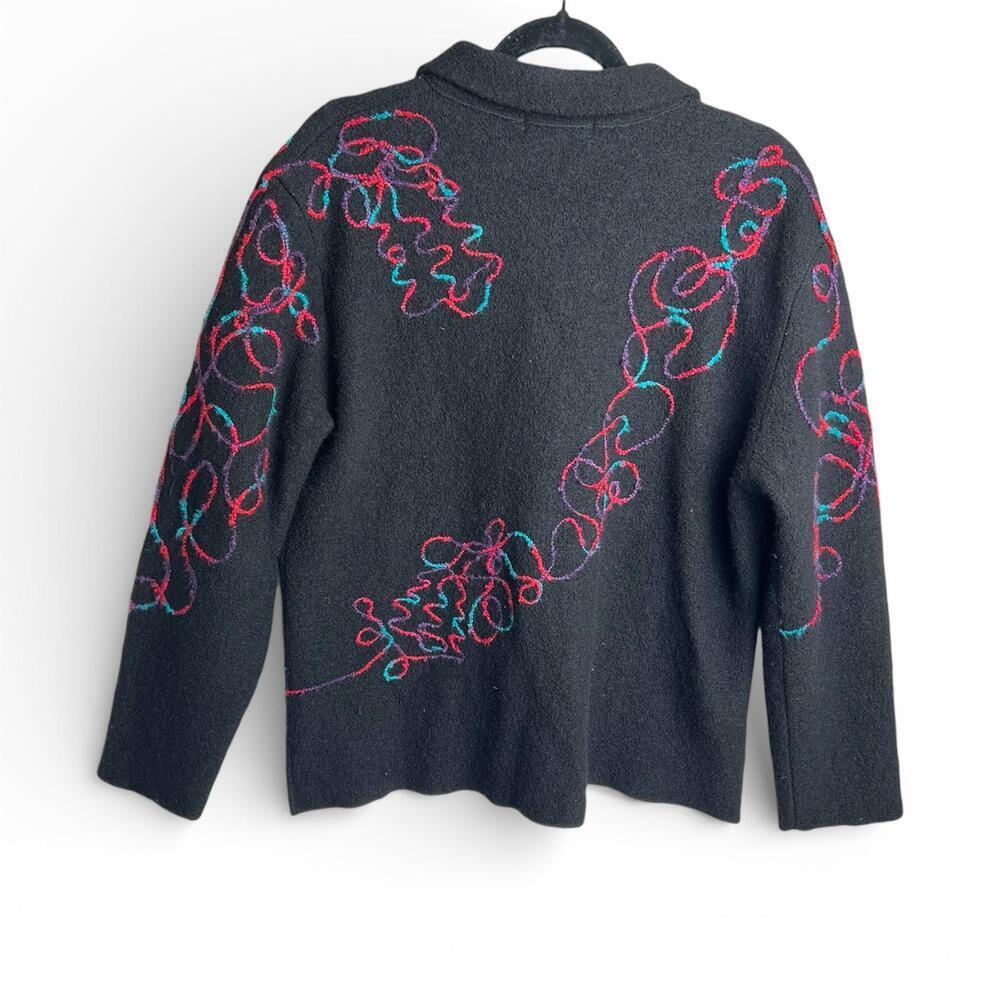Vintage Black Wool Cardigan with Felted Squiggle Detail - Picture 2 of 3